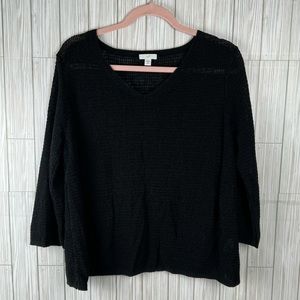 J. Jill Women’s Textured Linen Blend‎ Knit Sweater Black Size XL Petite